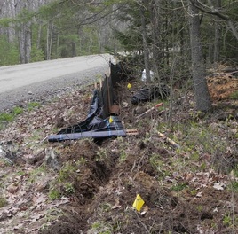 The drift fence needs to be buried half a foot into the ground so that salamanders can't go under it. Generally a trench is dug, the fence hammered into place, and then soil is filled in around the fence.