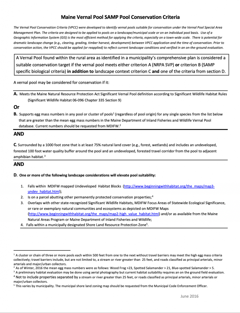 Vernal Pool Conservation Criteria