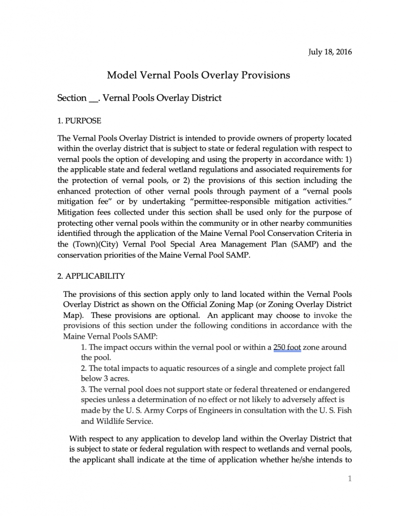 Vernal Pool Overlay District Example